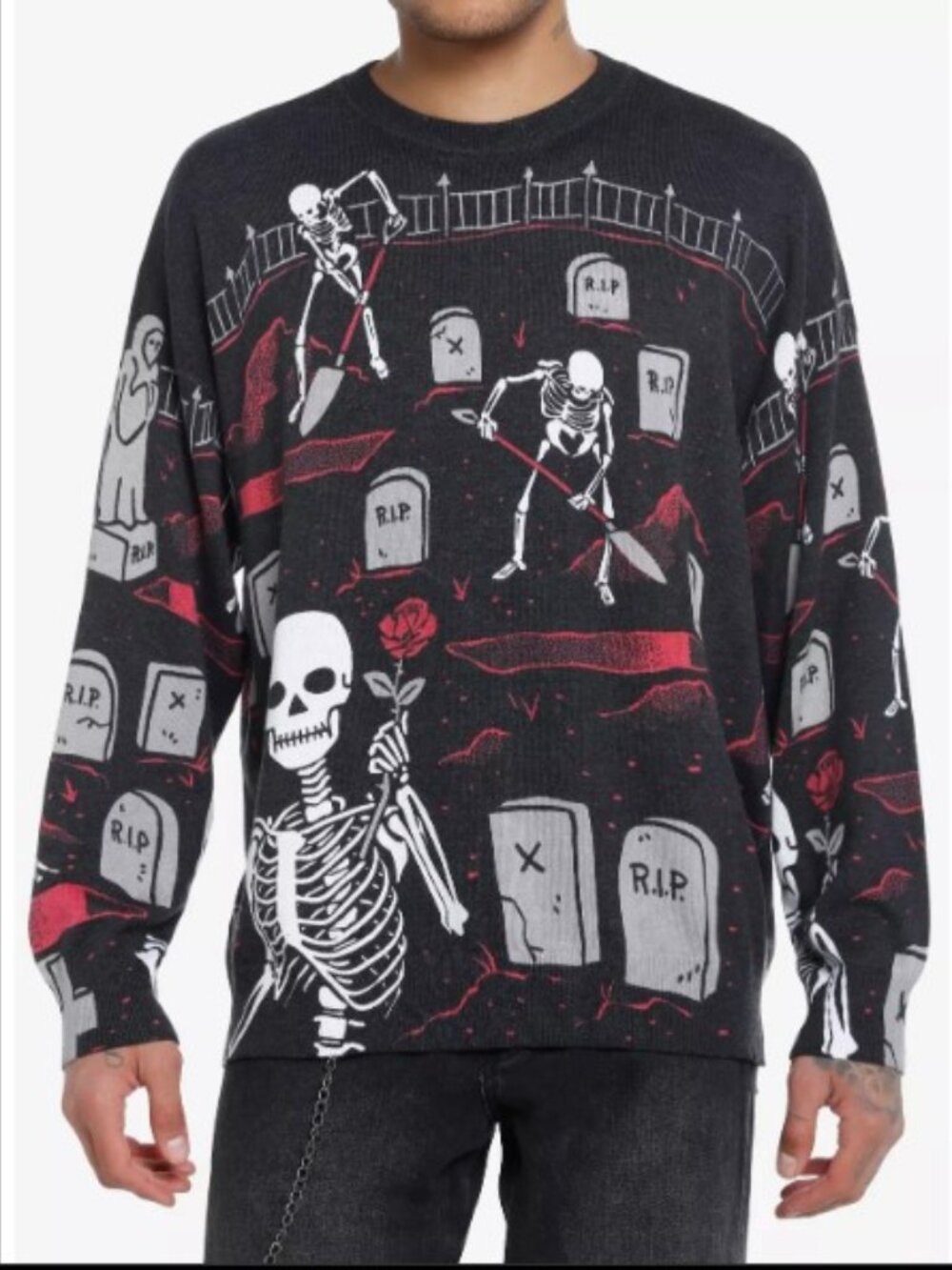 Social Collision Skeletons Digging Graves Graveyard Sweater